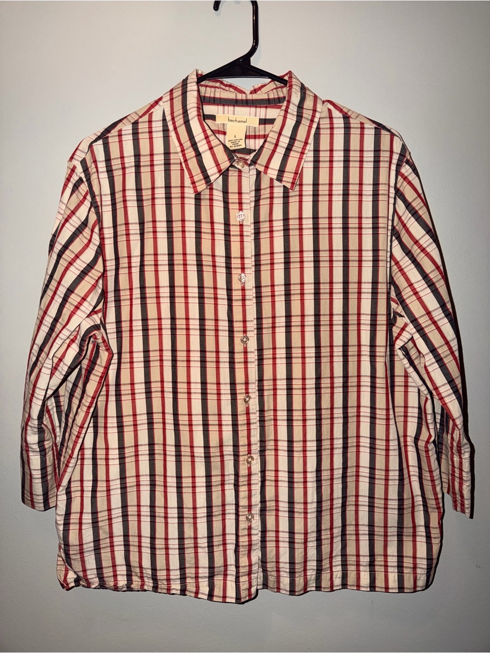 Bechamel Women’s  Red and White Plaid Button-Down Shirt size Large Preppy